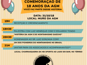 Tem comemoração dos 18 Anos da AGM no final deste mês. Participe!